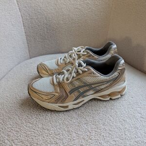 Stylish Cream and Gold Asics Sneakers